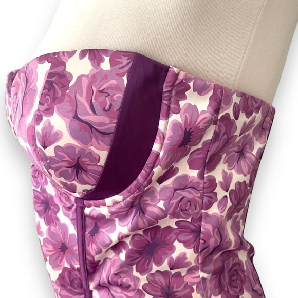 Oh Polly Purple Strapless Corset Floral Print Partywear Bodycon Dress Size 8 NWT - Picture 8 of 11